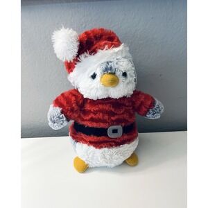 Aurora Santa Penguin Plush 10" Stuffed Animal 2018 Gray White in Red Santa Suit